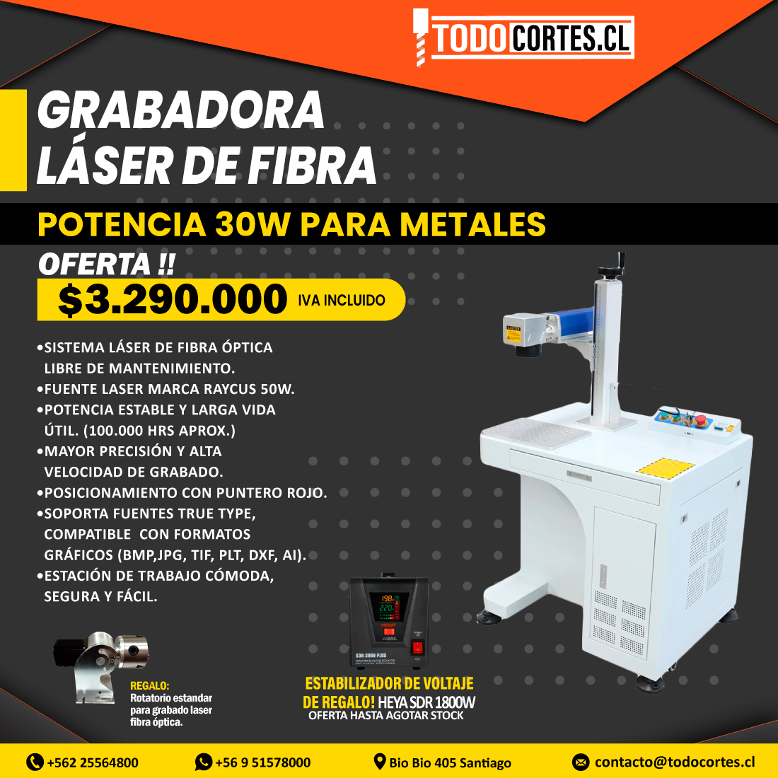 GRABADORA LÁSER DE FIBRA POTENCIA 30W PARA METALES